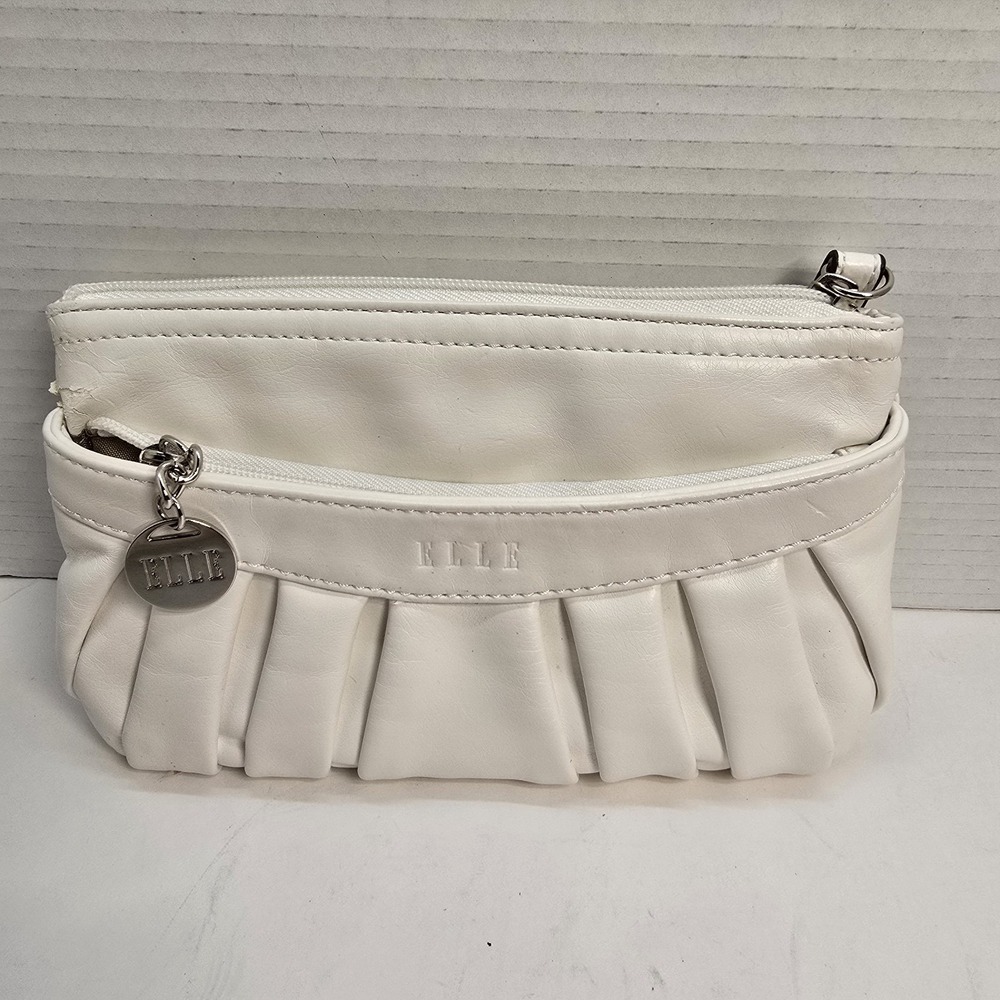 Elle Cream White Pleated Clutch Wristlet Featuring Logoâ Charm